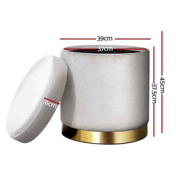 Artiss Ottoman Storage Foot Stool Round Velvet Grey - Image 2