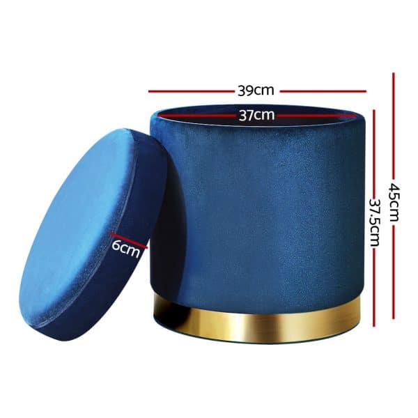 Artiss Ottoman Storage Foot Stool Round Velvet Navy - Image 2