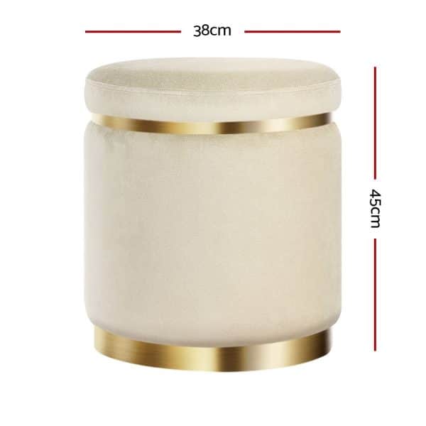 Artiss Ottoman Foot Stool Round Velvet Cream - Image 2