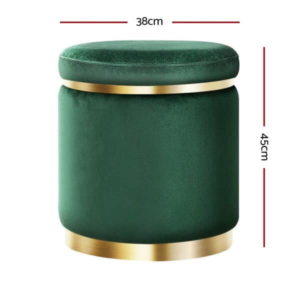 Artiss Ottoman Foot Stool Round Velvet Green - Image 2