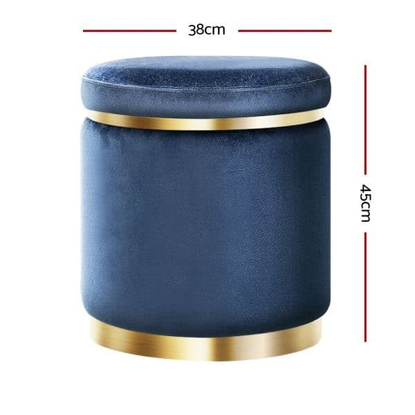 Artiss Ottoman Foot Stool Round Velvet Navy - Image 2