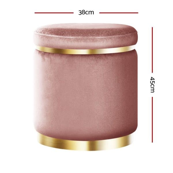 Artiss Ottoman Foot Stool Round Velvet Pink - Image 2