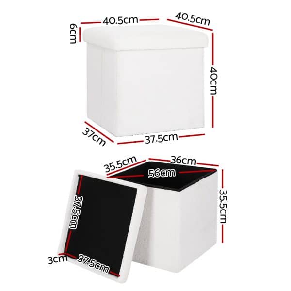 Artiss Ottoman Storage Foot Stool Vanity Square Teddy - Image 2