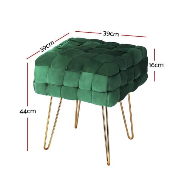 Artiss Ottoman Foot Stool Vanity Woven Velvet Green - Image 2
