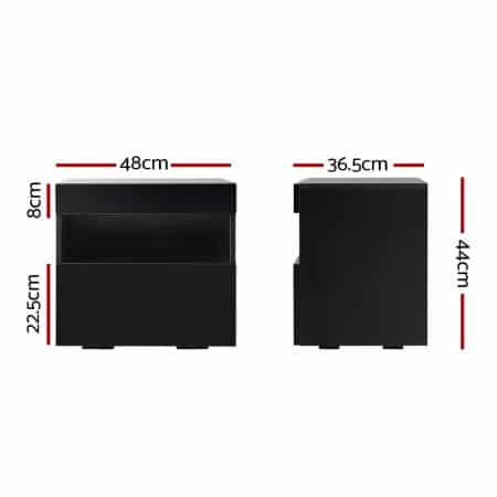 Artiss Bedside Table LED - HERES Black - Image 2