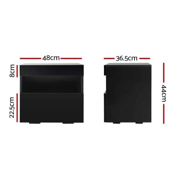Artiss Bedside Table LED - HERES Black - Image 2