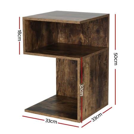 Artiss Bedside Table Shelves Side End Table Storage Nightstand Rust Oak UMENI - Image 2