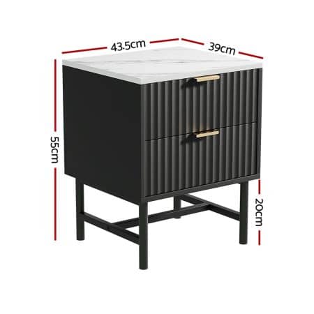 Artiss Bedside Table 2 Drawers - Black - Image 2