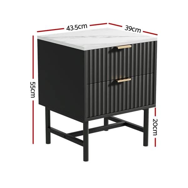 Artiss Bedside Table 2 Drawers - Black - Image 2