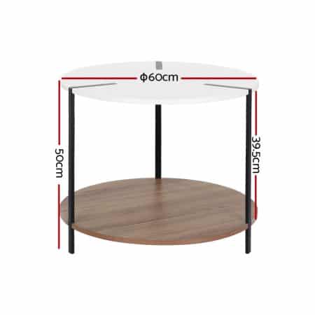 Artiss Coffee Table Side Table Round White Cedric - Image 2