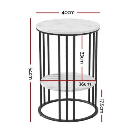 Artiss Coffee Table 2-Tier Round Marble Effect - Image 2