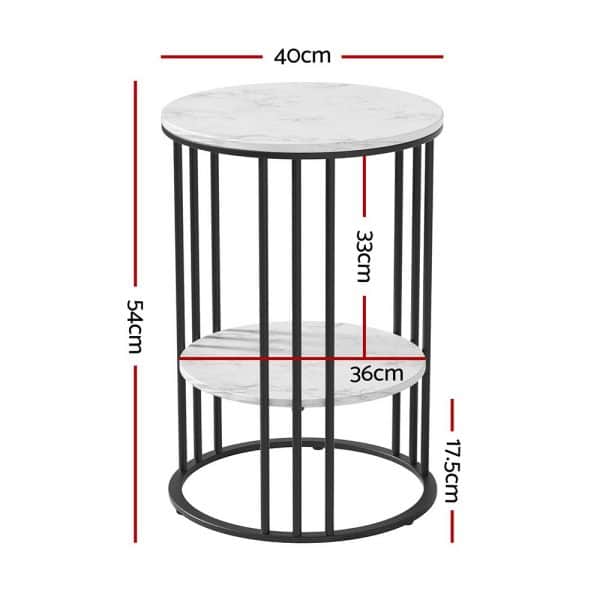 Artiss Coffee Table 2-Tier Round Marble Effect - Image 2
