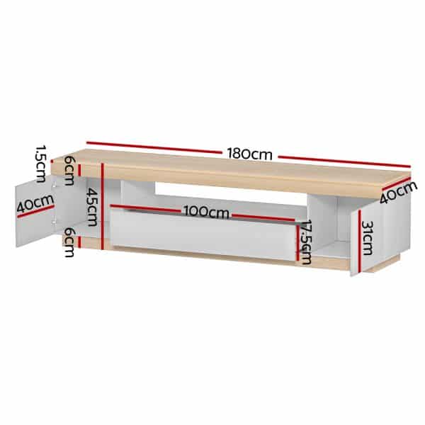 Artiss TV Cabinet Entertainment Unit Stand 180CM White Wood - Image 2