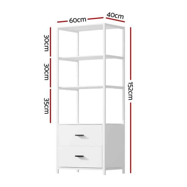 Artiss Bookshelf Display Shelf 2 Drawers 152CM White - Image 2