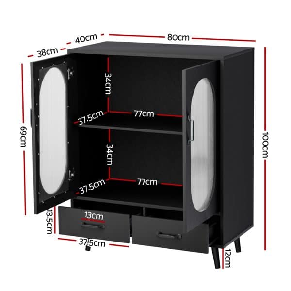 Artiss Buffet Sideboard Double Doors - Black - Image 2