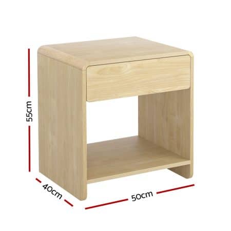 Artiss Bedside Table Drawer Open Shelf Pine - Image 2