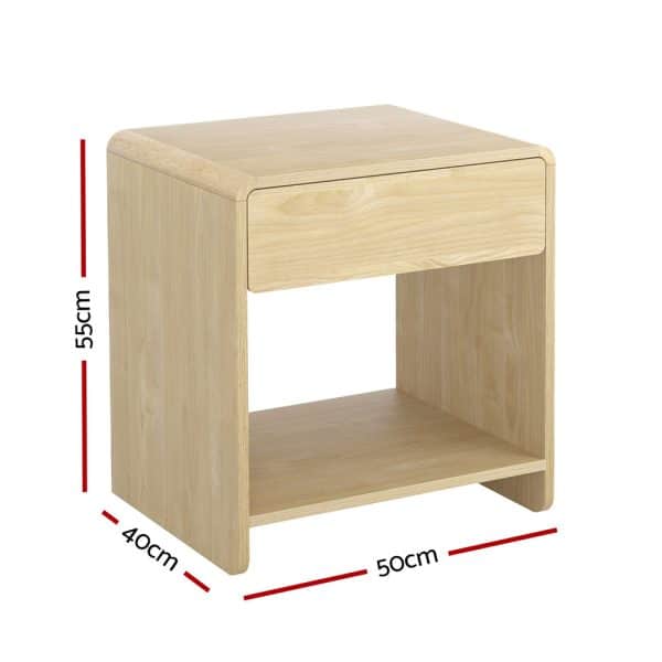 Artiss Bedside Table Drawer Open Shelf Pine - Image 2
