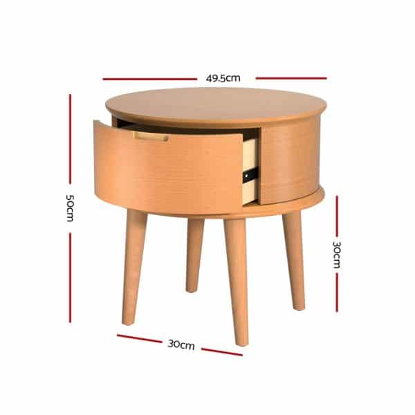 Artiss Bedside Table Drawers Curved Side End Table Storage Nightstand Oak ENZO - Image 2