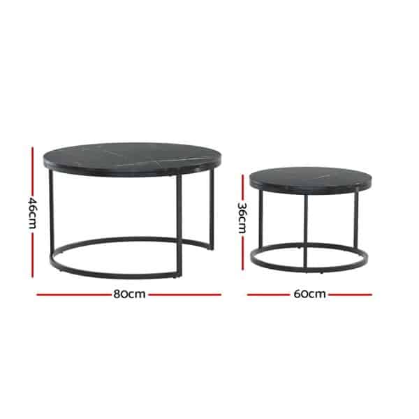 Artiss Nesting Coffee Table Set of 2 Marble Effect Tika - Image 2