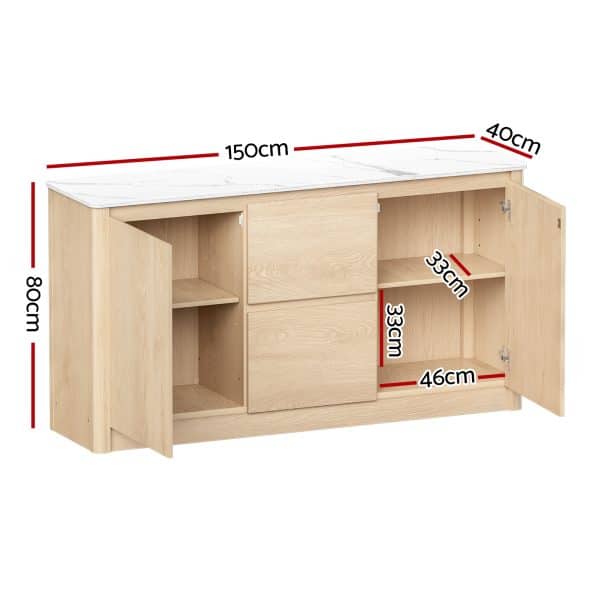 Artiss Buffet Sideboard Marble Style Tabletop - Pine - Image 2