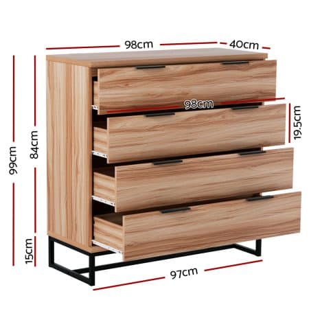 Artiss 4 Chest of Drawers Cabinet Dresser Table Tallboy Storage Bedroom Rust Oak - Image 2