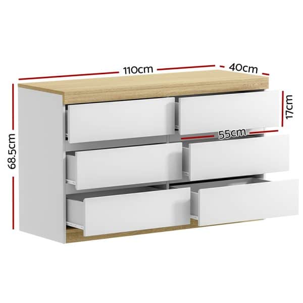 Artiss 6 Chest of Drawers Cabinet Dresser Table Tallboy Storage Bedroom White - Image 2
