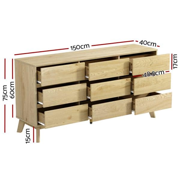 Artiss 9 Chest of Drawers Tallboy Cabinet - XAVI Pine - Image 2