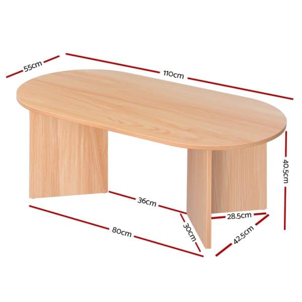 Artiss Coffee Table Oval 110CM Pine Alva - Image 2