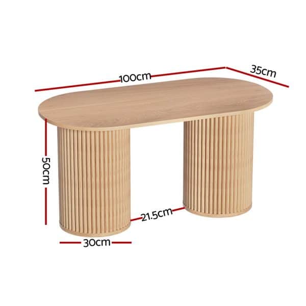 Artiss Coffee Table Oval 100CM Pine Samuel - Image 2