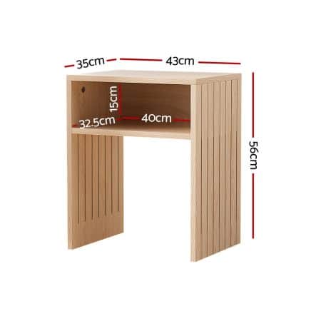 Artiss Coffee Table Storage Shelf Fluted Side Pine - Image 2