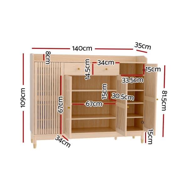 Artiss Shoe Rack Cabinet with Shelves 26 Pairs Pine - Image 2