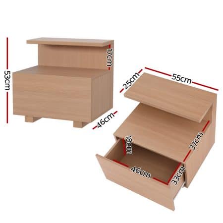 Artiss Bedside Table 1 Drawer - Pine - Image 2
