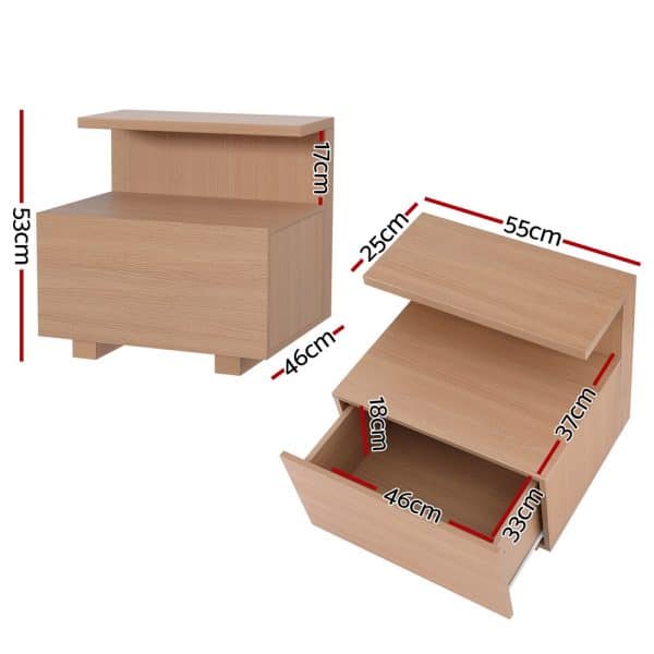 Artiss Bedside Table 1 Drawer - Pine - Image 2