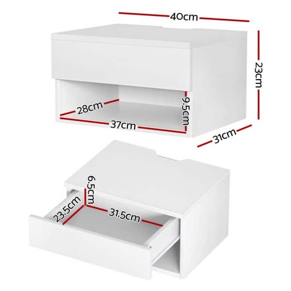 Artiss Floating Bedside Table Nightstand Drawer White - Image 2