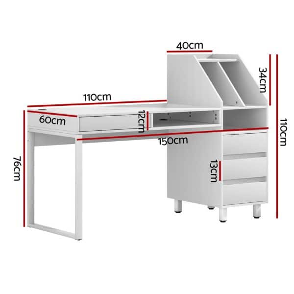 Artiss Computer Desk Office Study Desks Table Drawer Bookshelf - Image 2