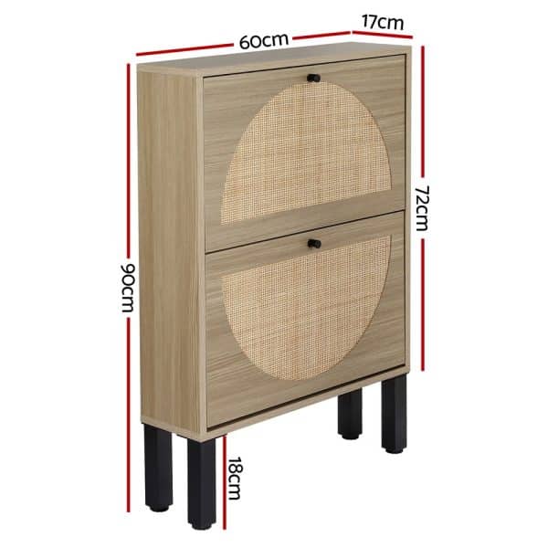 Artiss Shoe Rack Cabinet 2 Drawers Rattan 6 Pairs - Image 2