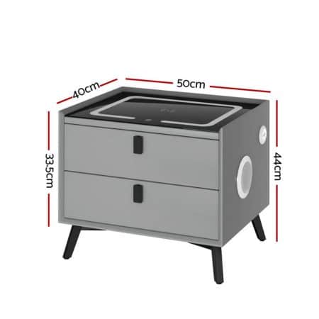 Artiss Smart Bedside Table with Wireless Charging - AIKA Grey - Image 2