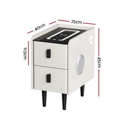 Artiss Smart Bedside Table with Wireless Charging - AIDA White - Image 2