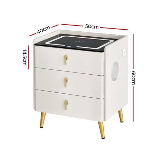 Artiss Bedside Table Wireless Charging - ALMA White - Image 2