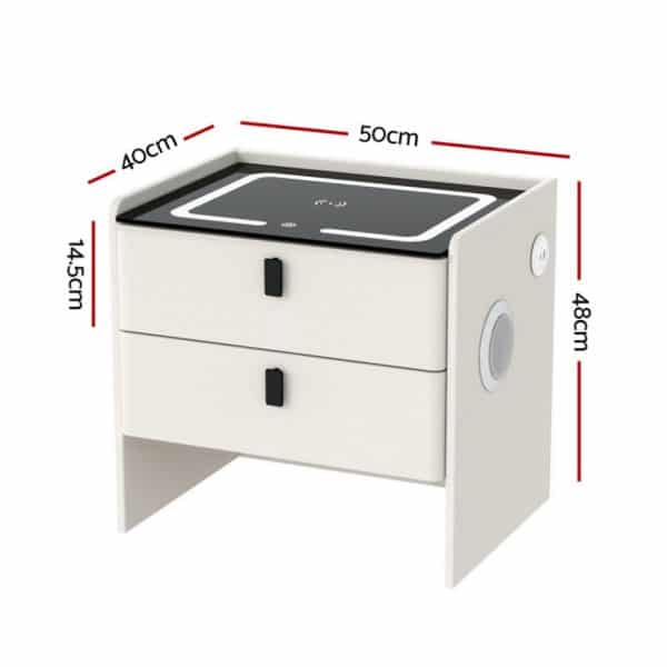 Artiss Smart Bedside Table Wireless Charging - BESS White - Image 2
