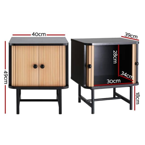 Artiss Bedside Table with Sliding Doors BORIS - Image 2
