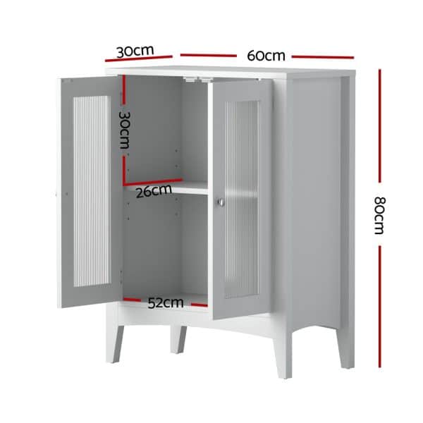 Artiss Bathroom Storage Cabinet 80cm Buffet Sideboard Floor Cupboard Toilet Glass White - Image 2