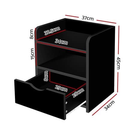Artiss Bedside Table 1 Drawer with Shelf - FARA Black - Image 2