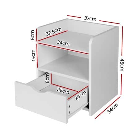 Artiss Bedside Table 1 Drawer with Shelf - FARA White - Image 2