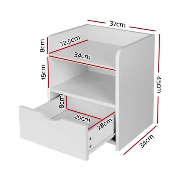 Artiss Bedside Table 1 Drawer with Shelf - FARA White - Image 2