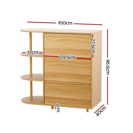 Artiss Chest of 3 Drawers Storage Cabinet 3 Shelves Pine - Image 2