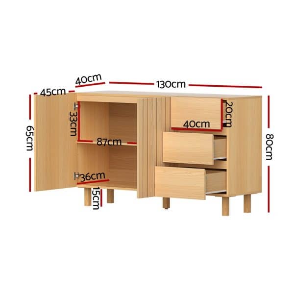 130cm Artiss Buffet Sideboard Cupboard Cabinet Pantry Storage Drawer Pine - Image 2