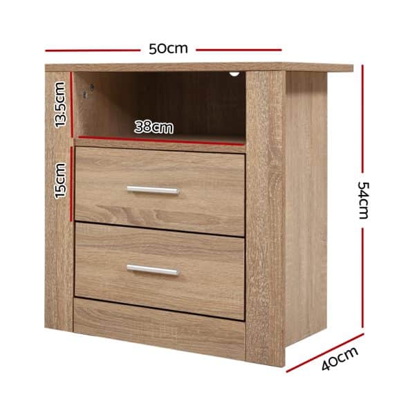 Artiss Bedside Table 2 Drawers with Shelf - TARA Oak - Image 2