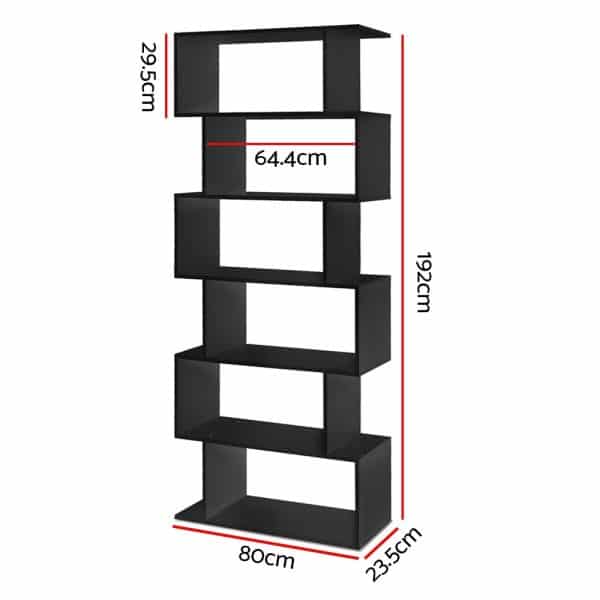 Artiss Bookshelf 6 Tiers - RIVA Black - Image 2