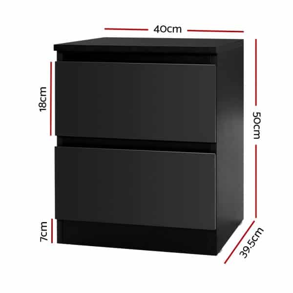 Artiss Bedside Table 2 Drawers - PEPE Black - Image 2